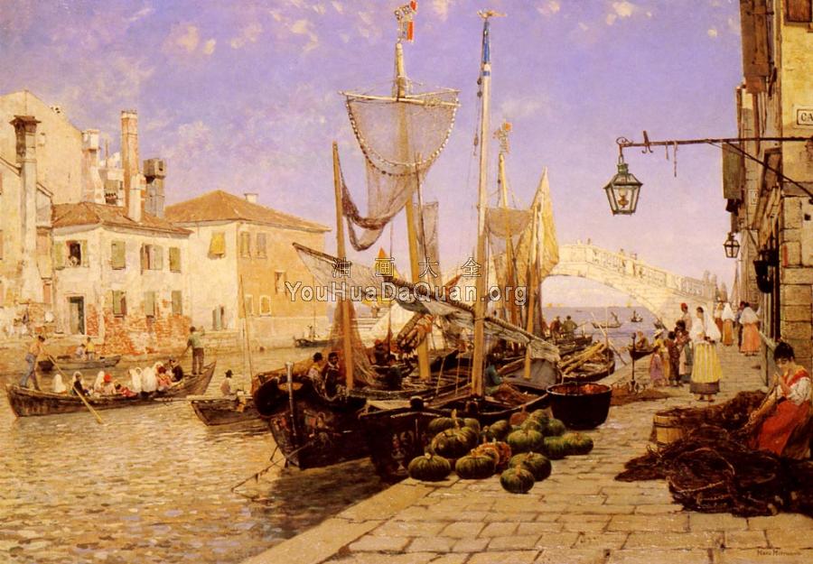 Along A Venetian Canal - 汉斯·赫尔曼